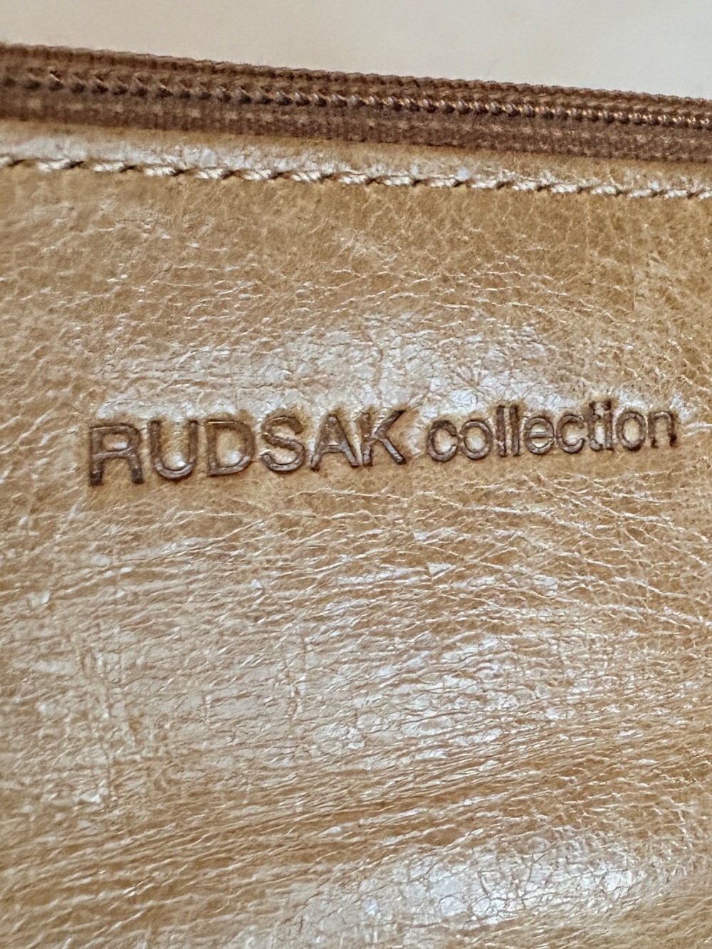 RUDSAK Tan Leather Pencil Pouch Makeup Bag